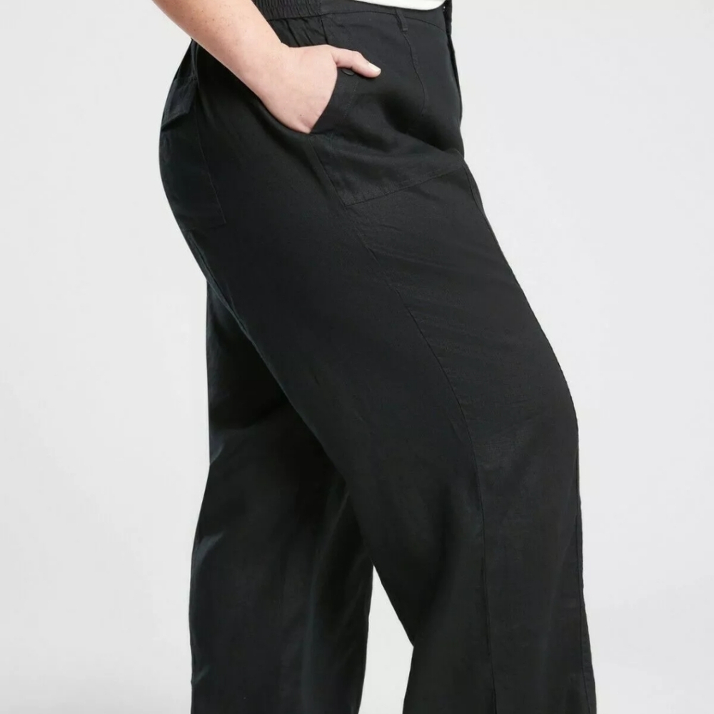 Athleta Women's Cabo Retreat 100%Linen Pant-Black-Size 20.